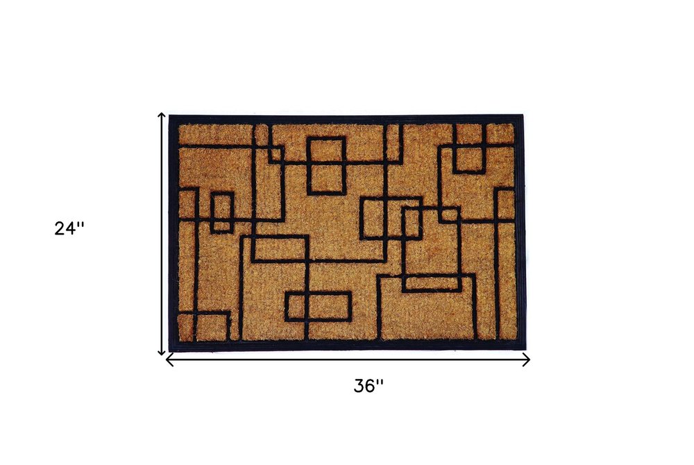 24" X 36" Natural and Black Coir Geometric Outdoor Door Mat