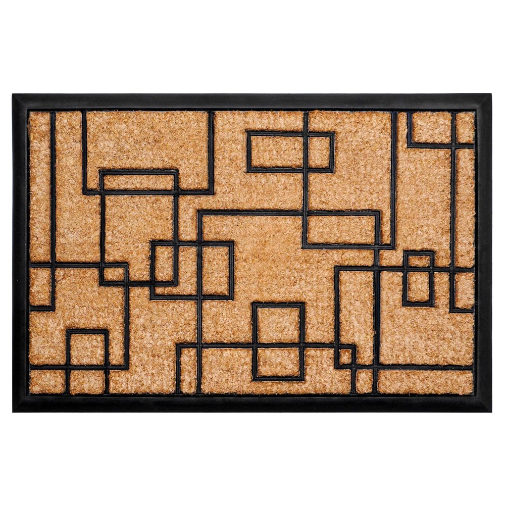 24" X 36" Natural and Black Coir Geometric Outdoor Door Mat
