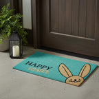 17" X 29" Aqua and Natural Coir Happy Easter Outdoor Easter Door Mat