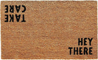 17" X 29" Natural and Black Coir Hey There Outdoor Door Mat