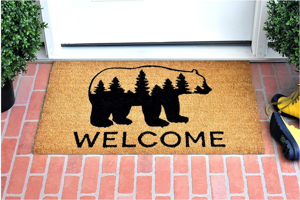 24" X 36" Natural and Black Coir Bear Welcome Outdoor Door Mat