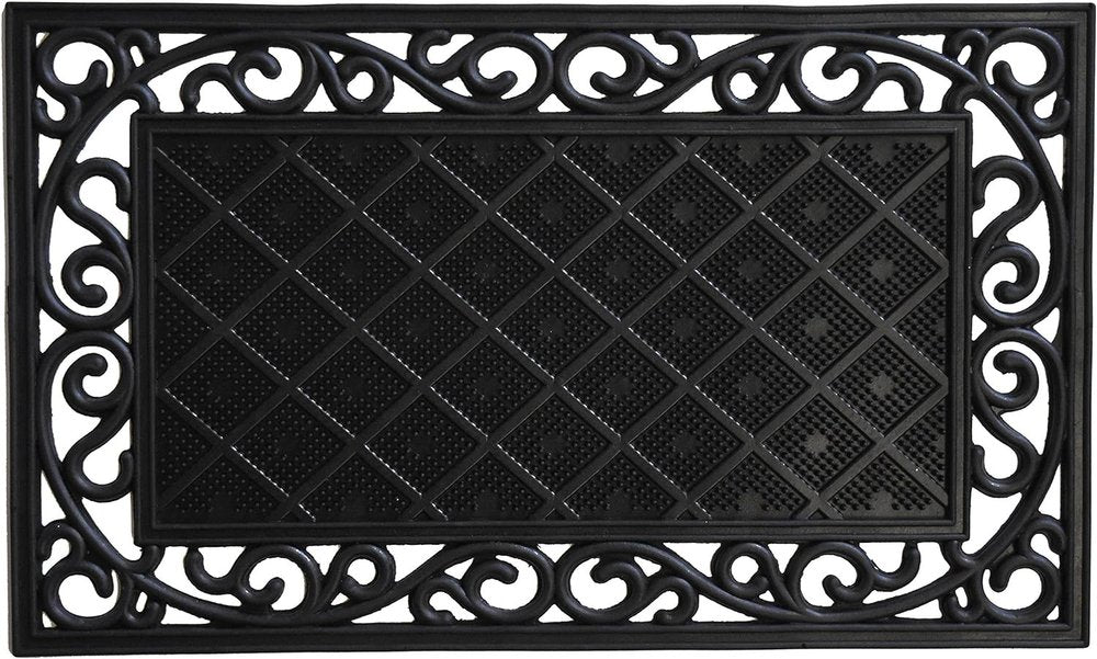 18" X 30" Black Rubber Geometric Outdoor Door Mat