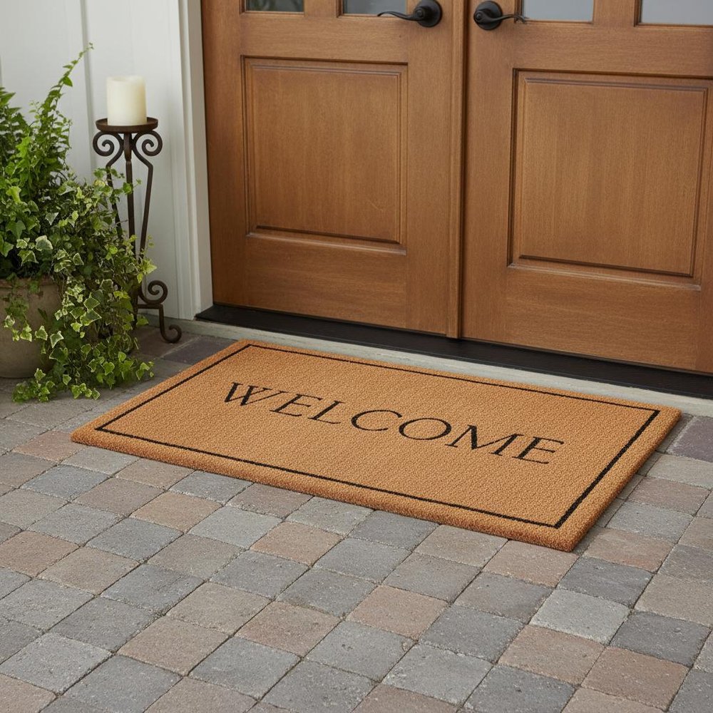 18" X 30" Natural And Black Coir Welcome Outdoor Door Mat