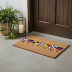 17" X 29" Natural Blue and Red Coir Nautical Flag Welcome Outdoor Door Mat