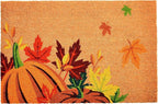 17" X 29" Natural Orange And Green Pumpkins and Leaves Outdoor Coir Door Mat