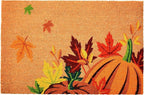17" X 29" Natural Orange And Green Pumpkins and Leaves Outdoor Coir Door Mat
