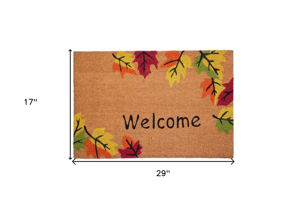 24" X 36" Brown And Natural Fall Leaves Welcome Outdoor Coir Door Mat