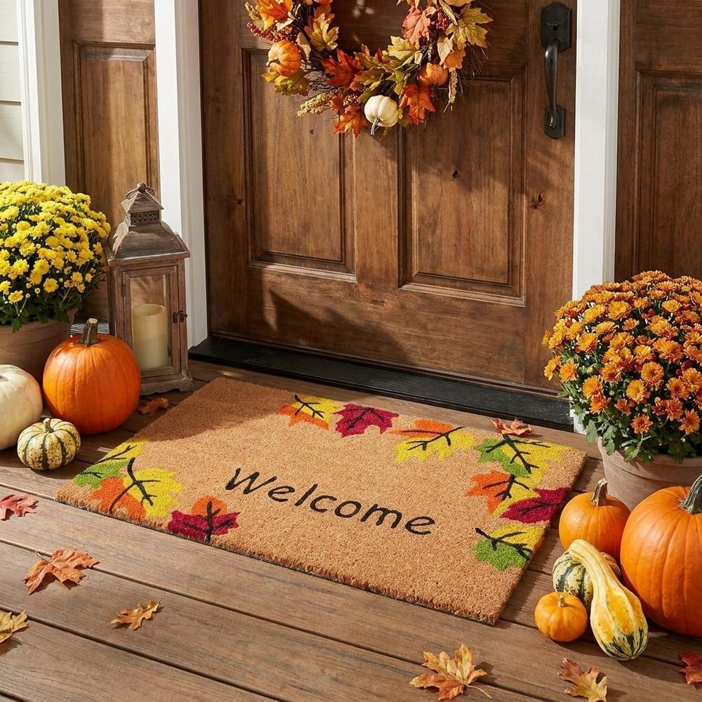 24" X 36" Brown And Natural Fall Leaves Welcome Outdoor Coir Door Mat