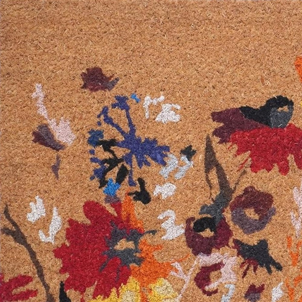 17" X 29" Natural Red and Yellow Coir Floral Outdoor Door Mat