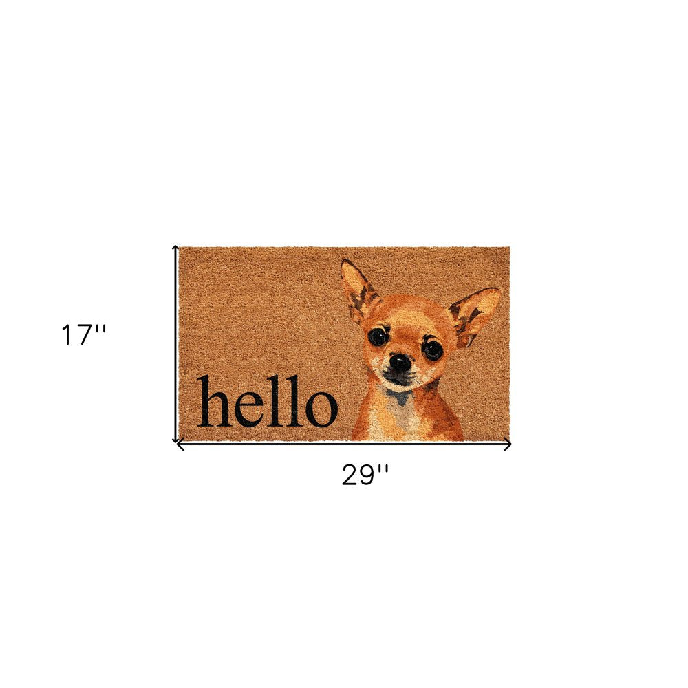 17" X 29" Natural Black and Brown Coir Chihuahua Hello Outdoor Door Mat
