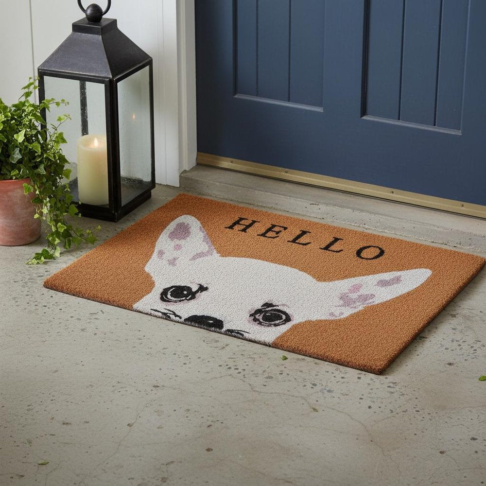17" X 29" Natural Black and White Coir Chihuahua Hello Outdoor Door Mat