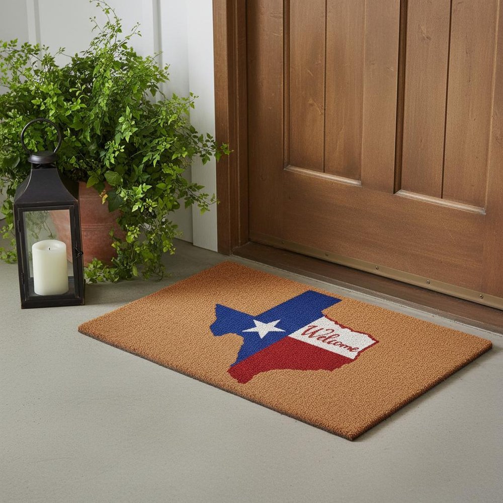 17" X 29" Natural Red White and Blue Coir Texas Outdoor Door Mat