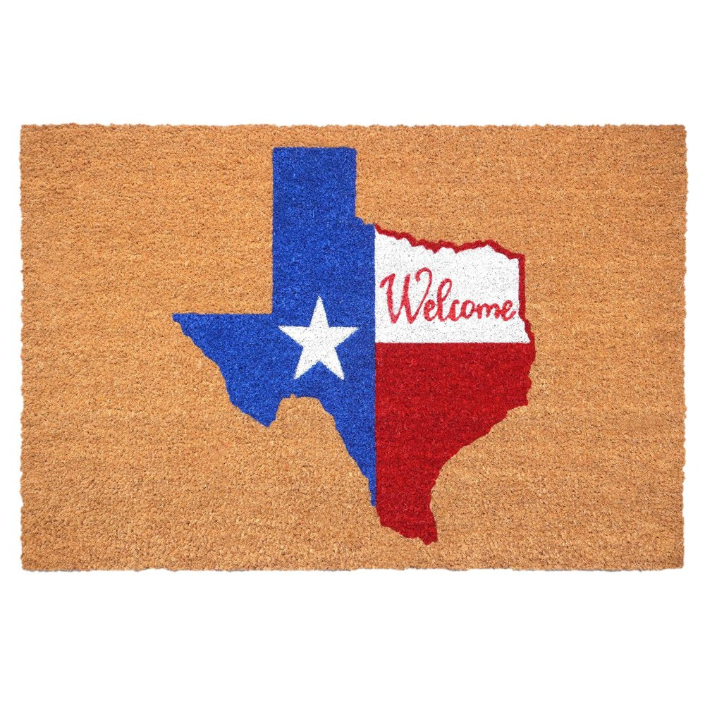 17" X 29" Natural Red White and Blue Coir Texas Outdoor Door Mat