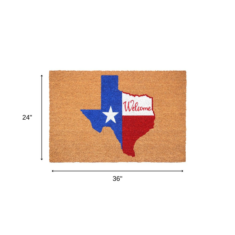 17" X 29" Natural Red White and Blue Coir Texas Outdoor Door Mat