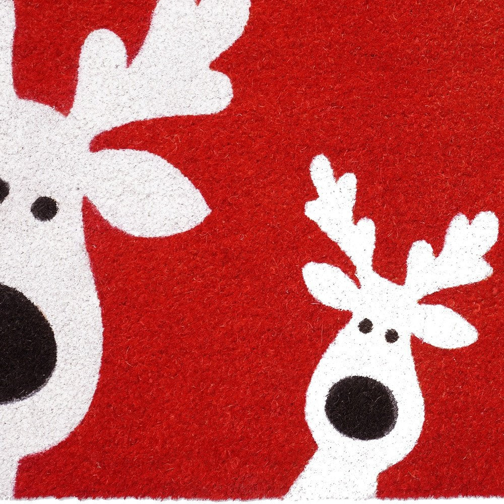 24" X 36" Red White And Black Christmas Reindeer Outdoor Coir Door Mat