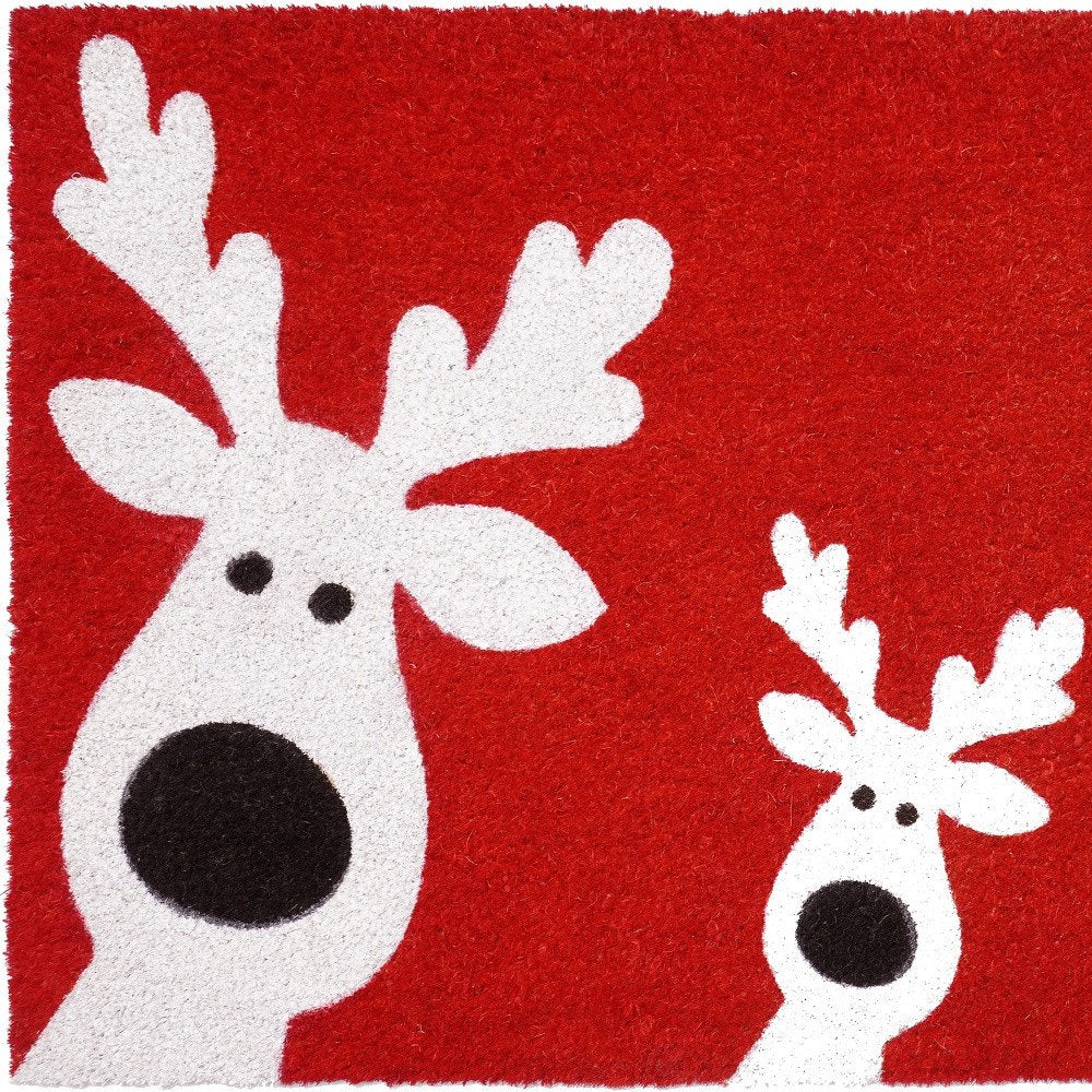 24" X 36" Red White And Black Christmas Reindeer Outdoor Coir Door Mat