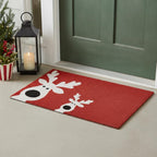 17" X 29" Red and White Coir Reindeer Outdoor Christmas Door Mat