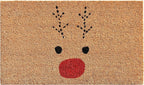 17" X 29" Natural Black and Red Coir Reindeer Outdoor Christmas Door Mat