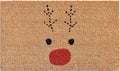30" X 48" Brown Red And Black Christmas Reindeer Outdoor Coir Door Mat