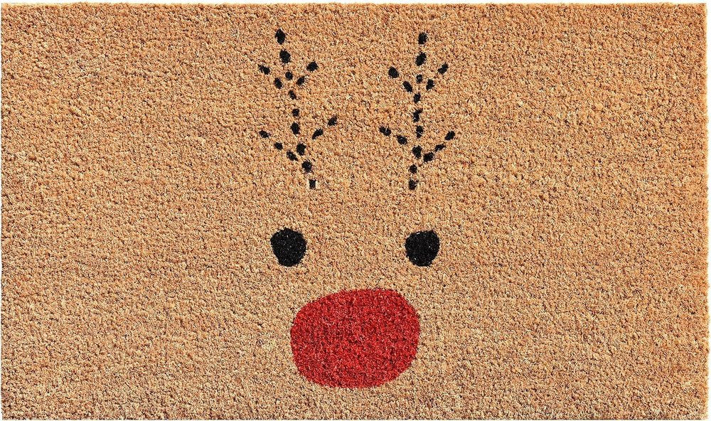 30" X 48" Brown Red And Black Christmas Reindeer Outdoor Coir Door Mat