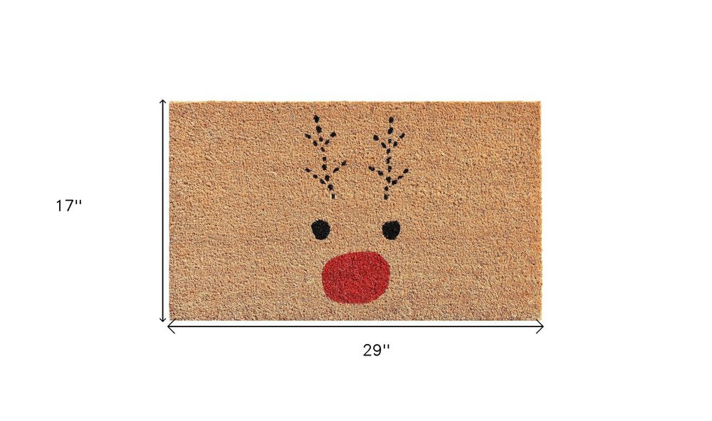 30" X 48" Brown Red And Black Christmas Reindeer Outdoor Coir Door Mat