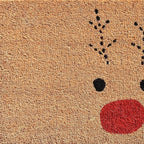 30" X 48" Brown Red And Black Christmas Reindeer Outdoor Coir Door Mat