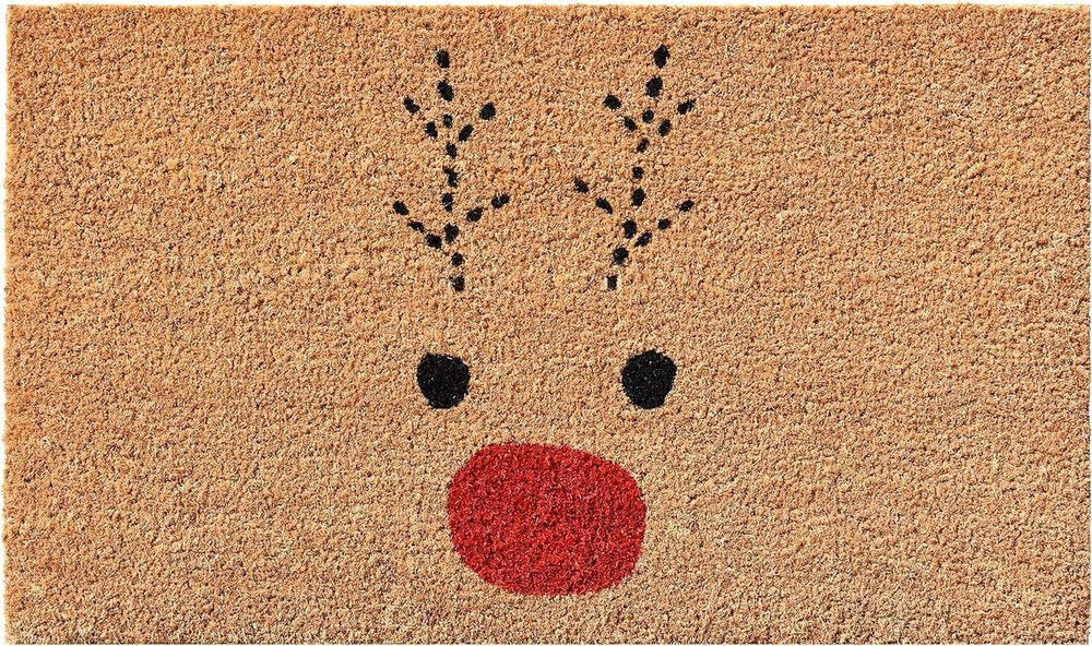 30" X 48" Brown Red And Black Christmas Reindeer Outdoor Coir Door Mat