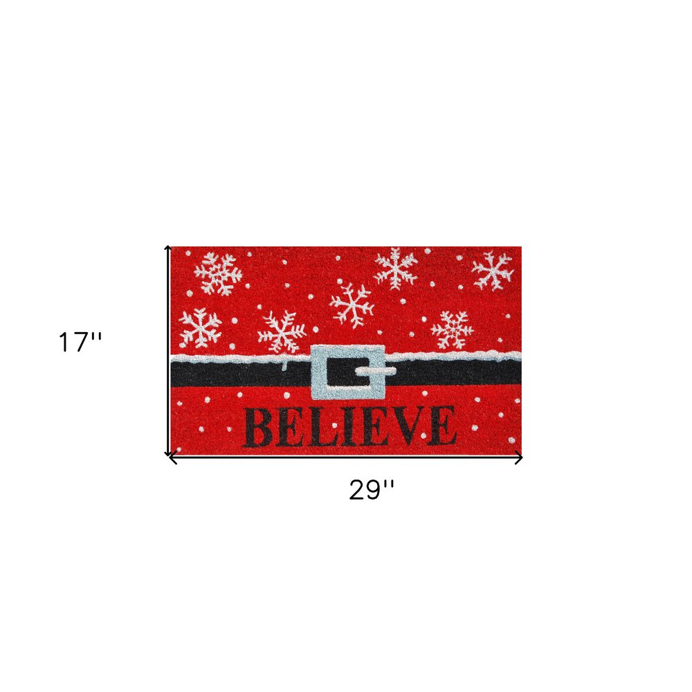 24" X 36" Red And Black Coir Snowflake Outdoor Christmas Door Mat