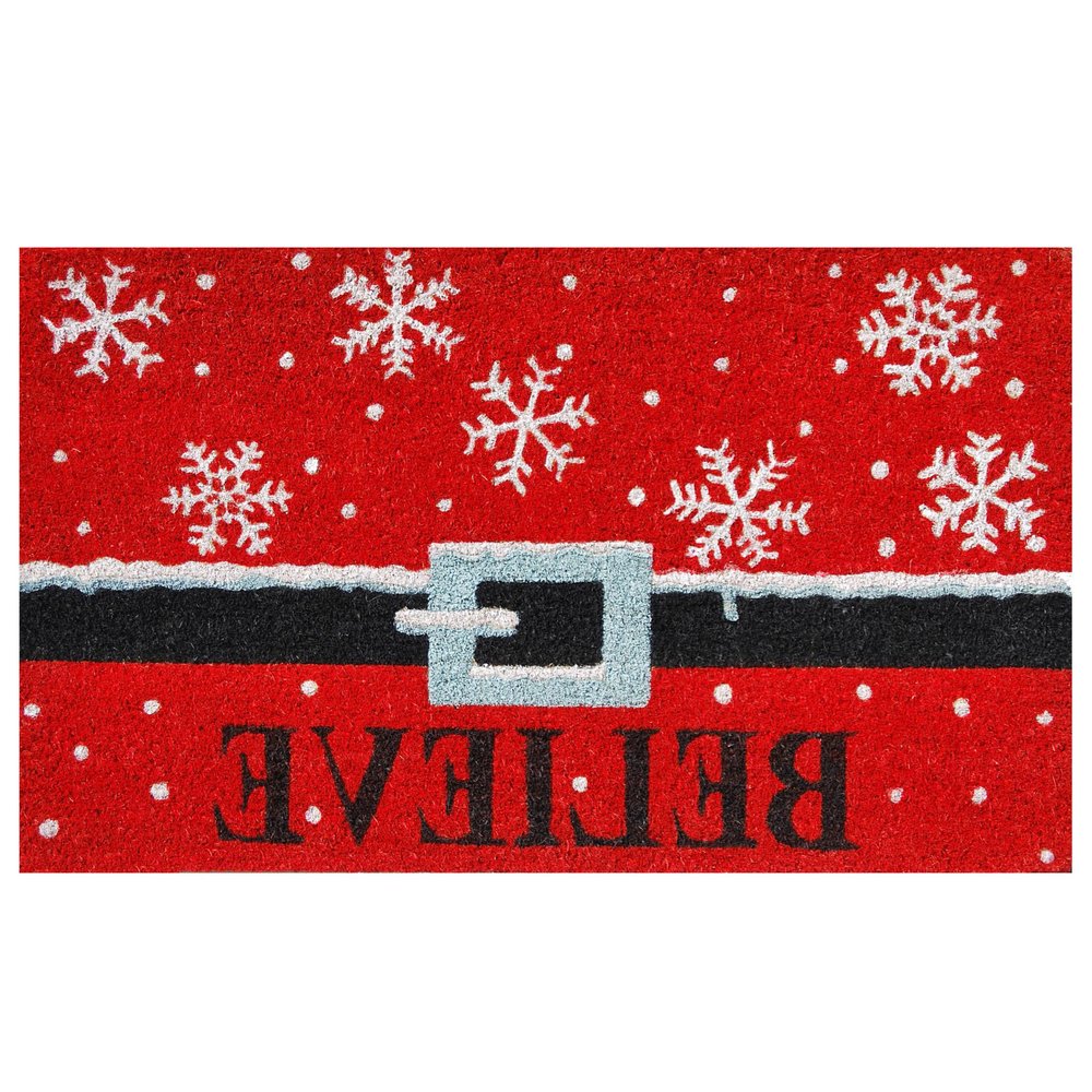 24" X 36" Red And Black Coir Snowflake Outdoor Christmas Door Mat