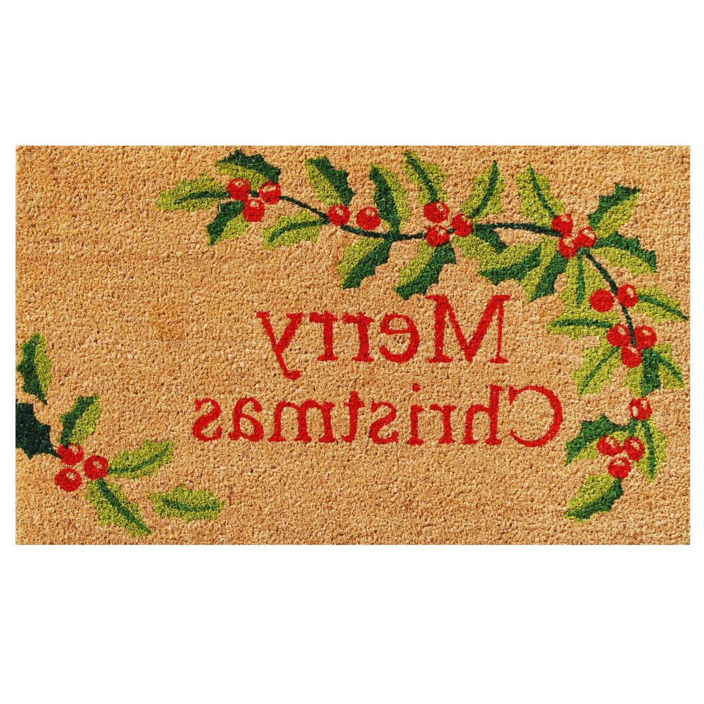 17" X 29" Brown Red And Green Merry Christmas Outdoor Coir Door Mat