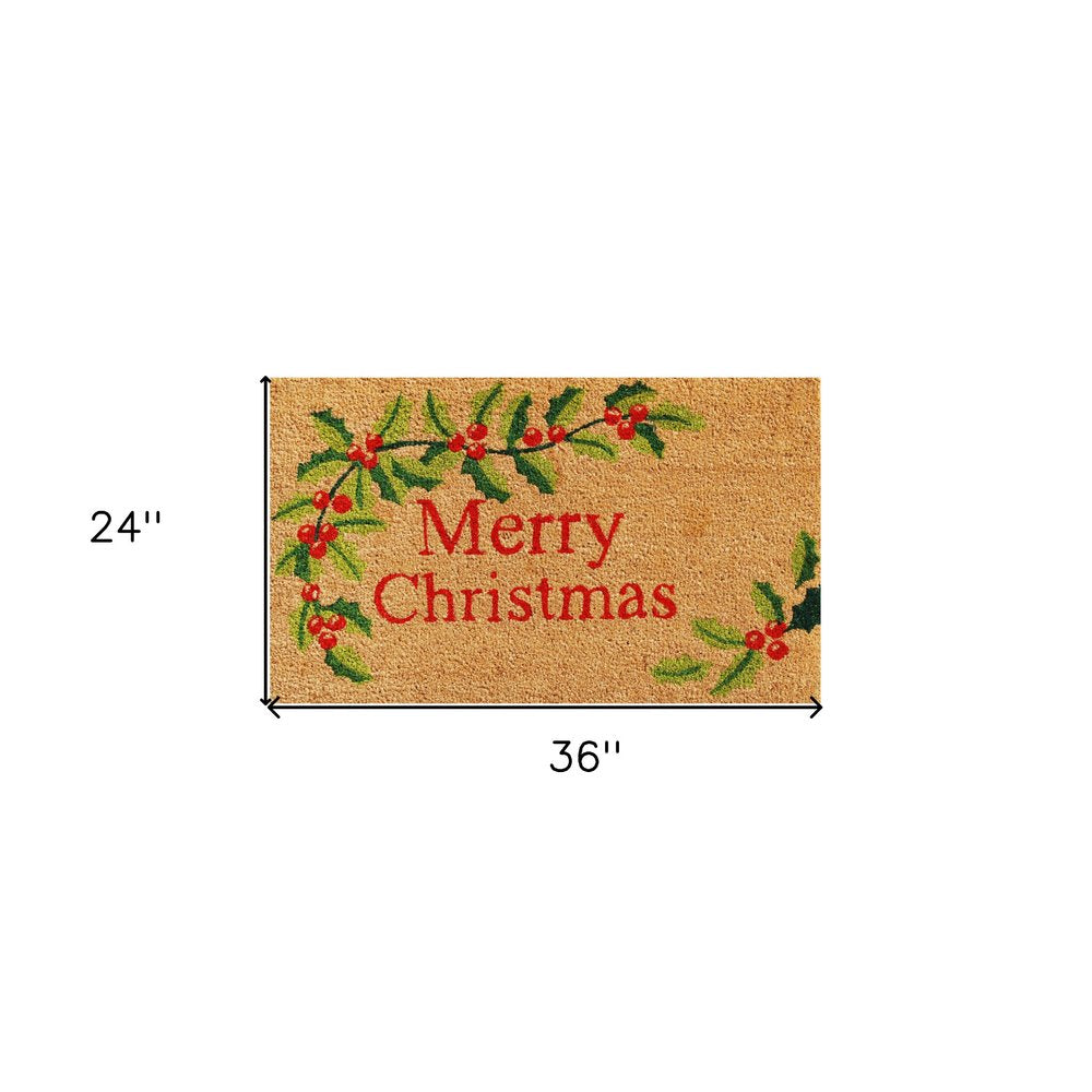 17" X 29" Brown Red And Green Merry Christmas Outdoor Coir Door Mat