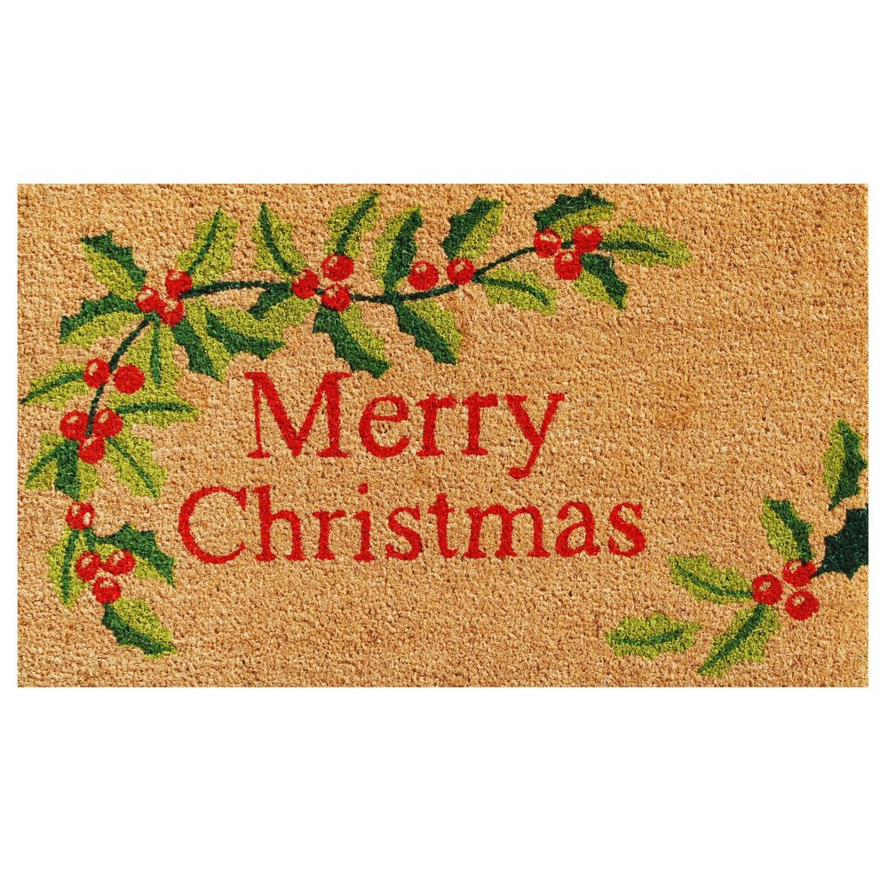17" X 29" Brown Red And Green Merry Christmas Outdoor Coir Door Mat