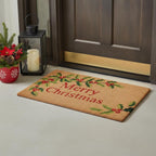 17" X 29" Brown Red And Green Merry Christmas Outdoor Coir Door Mat