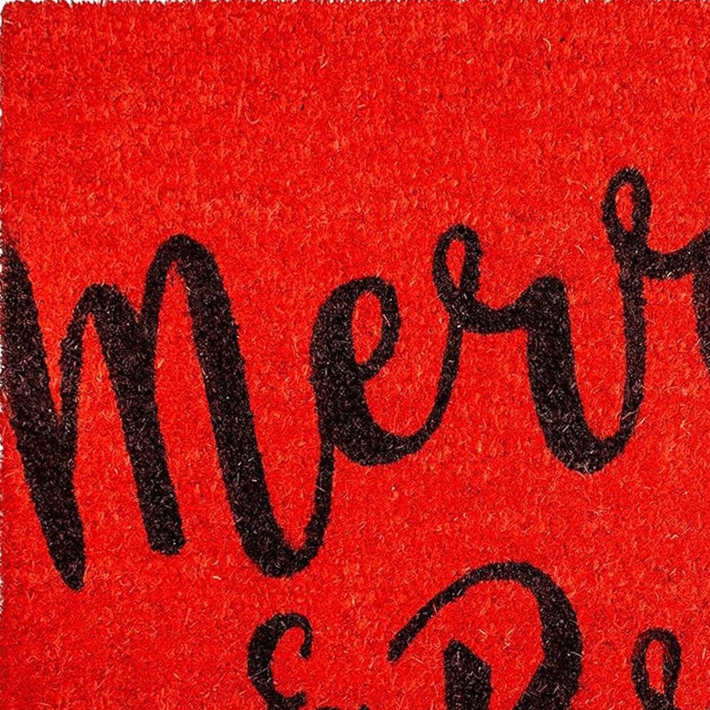 24" X 36" Red and Black Coir Merry and Bright Outdoor Christmas Door Mat