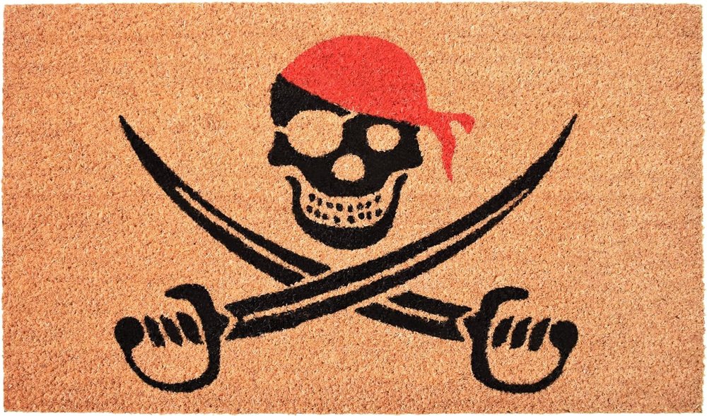 17" X 29" Natural Red and Black Coir Pirate Outdoor Door Mat