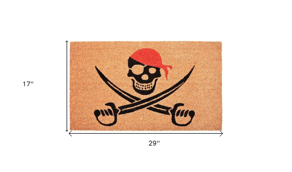 17" X 29" Natural Red and Black Coir Pirate Outdoor Door Mat