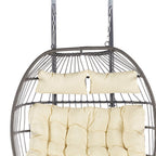 38" Beige Gray And Black Faux Rattan Steel Outdoor Folding Egg Chair