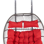 38" Red Gray And Black Faux Rattan Steel Outdoor Folding Egg Chair