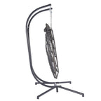 38" Red Gray And Black Faux Rattan Steel Outdoor Folding Egg Chair