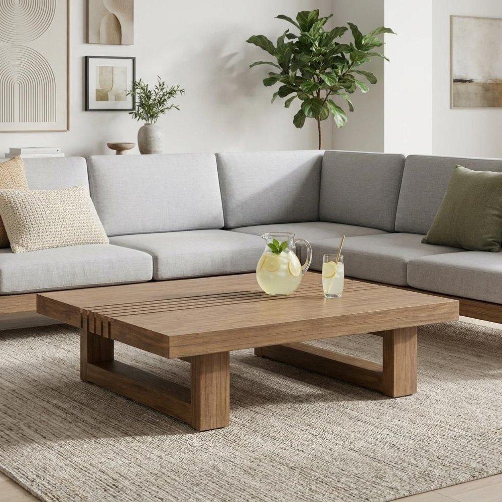 33" Natural Solid Wood Outdoor Coffee Table