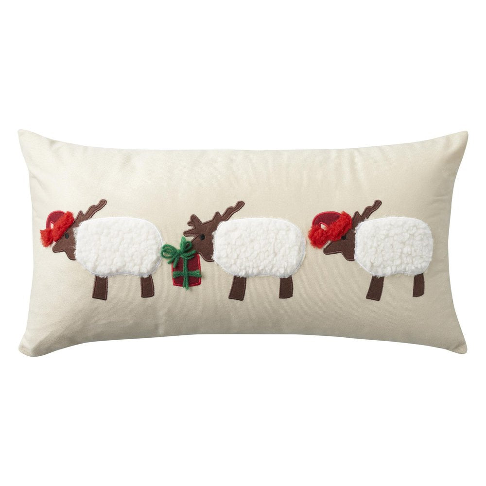 24" X 12" Beige Christmas Throw Pillow