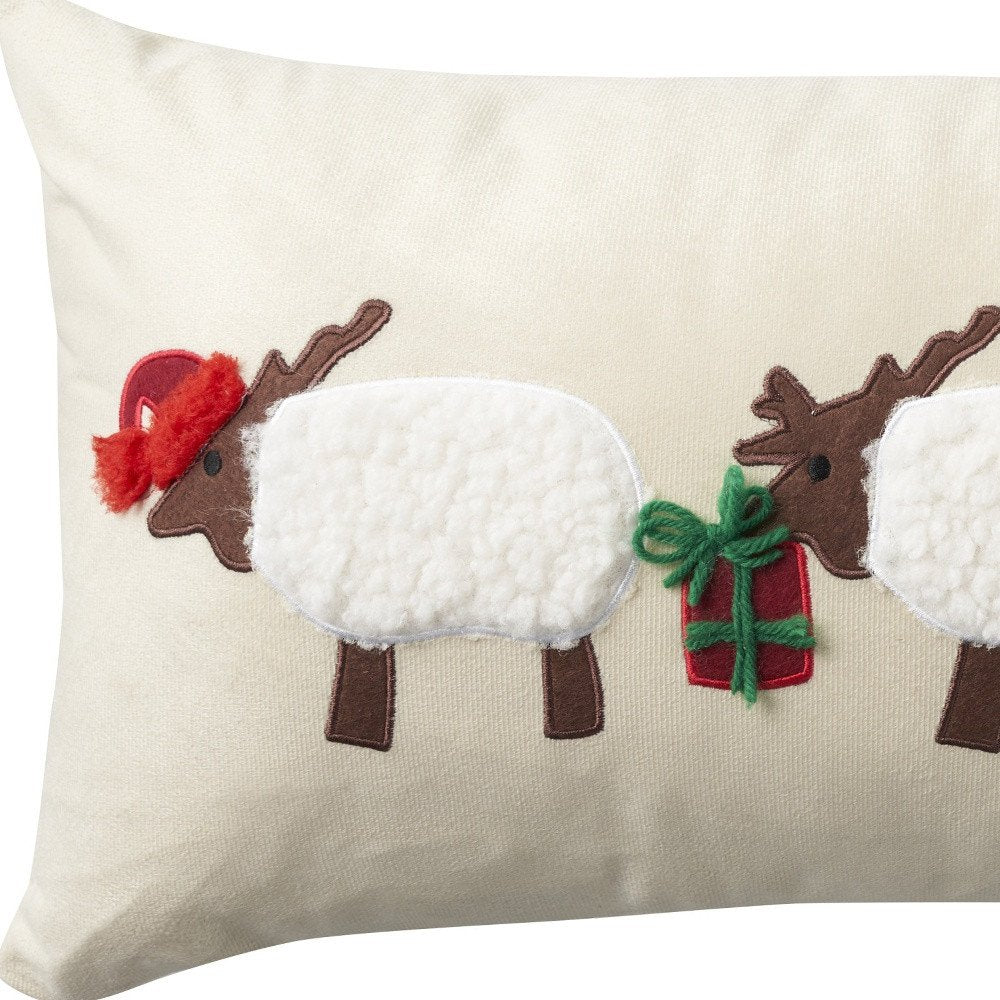 24" X 12" Beige Christmas Throw Pillow