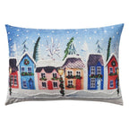20" X 14" Blue And Red Christmas Geometric Throw Pillow with Embroidery