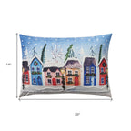 20" X 14" Blue And Red Christmas Geometric Throw Pillow with Embroidery