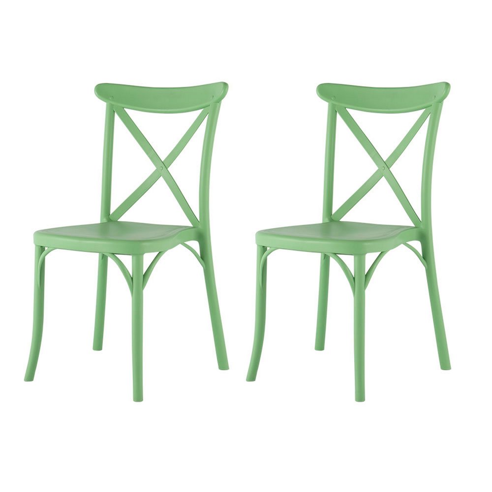 Set of Two Green Heavy Duty Plastic Outdoor Stacking Dining Chairs