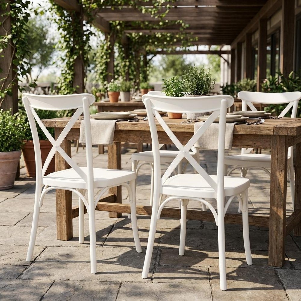 Set of Two White Heavy Duty Plastic Outdoor Stacking Dining Chairs