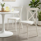Set of Two White Heavy Duty Plastic Outdoor Stacking Dining Chairs