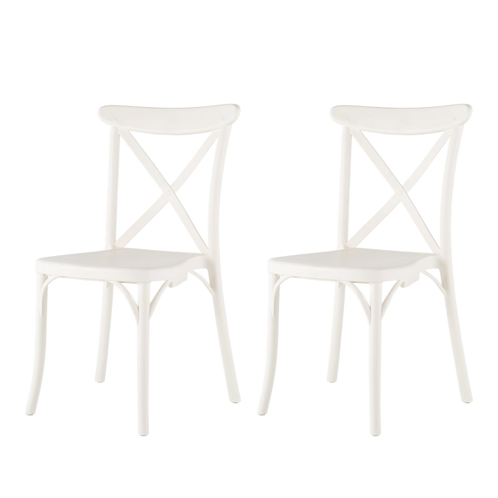 Set of Two White Heavy Duty Plastic Outdoor Stacking Dining Chairs