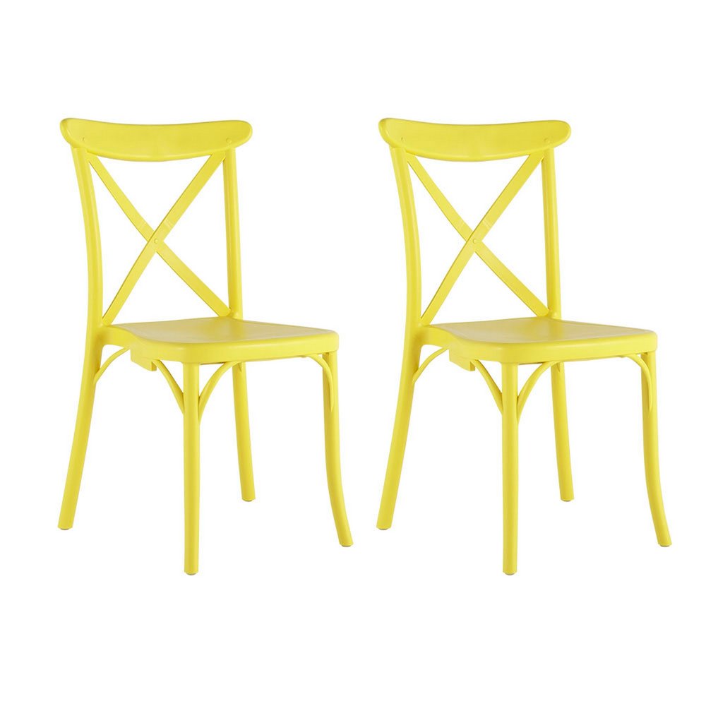 Set of Two Yellow Heavy Duty Plastic Outdoor Dining Chairs