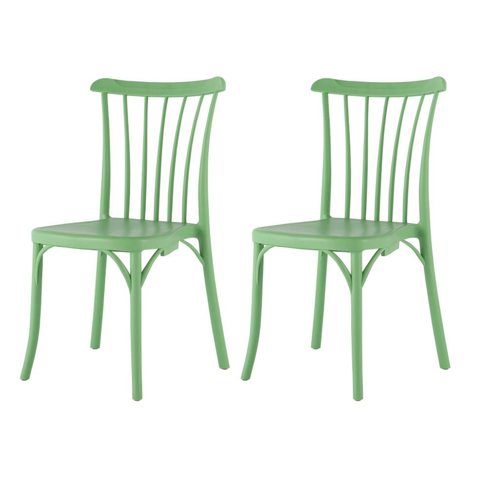 Set of Two Green Heavy Duty Plastic Outdoor Stacking Dining Chairs